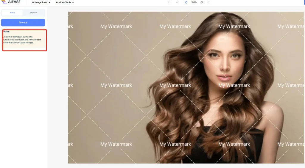 AI Ease offers a simple process to remove watermarks from images.