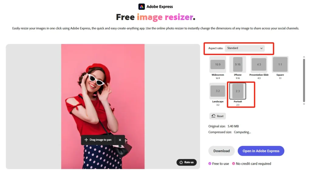 Use Adobe's Free Online Image Resizer to crop or resize your photo