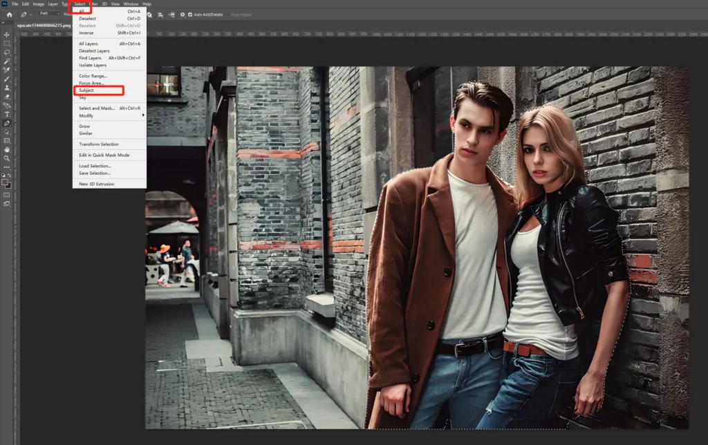 Photoshop's Select Tool to choose the subject
