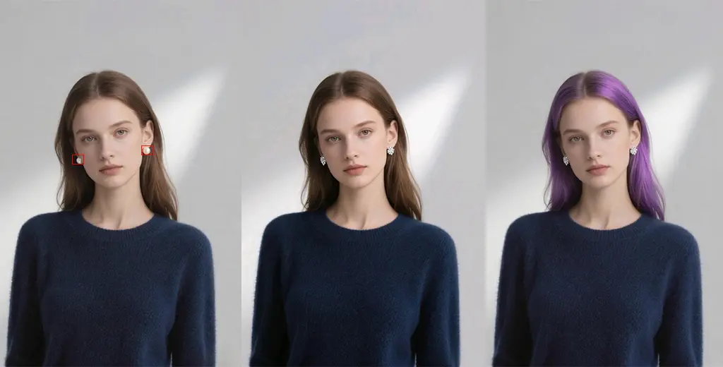 Change hair color and accessories with AI Replace or Virtual Hair Try On.