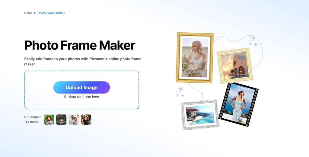 Explore various photo frames with Picsman's online frame maker – click to create custom frames now!