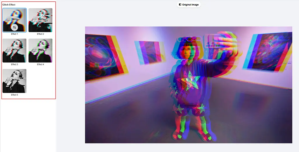 Upload your image and choose a glitch effect.