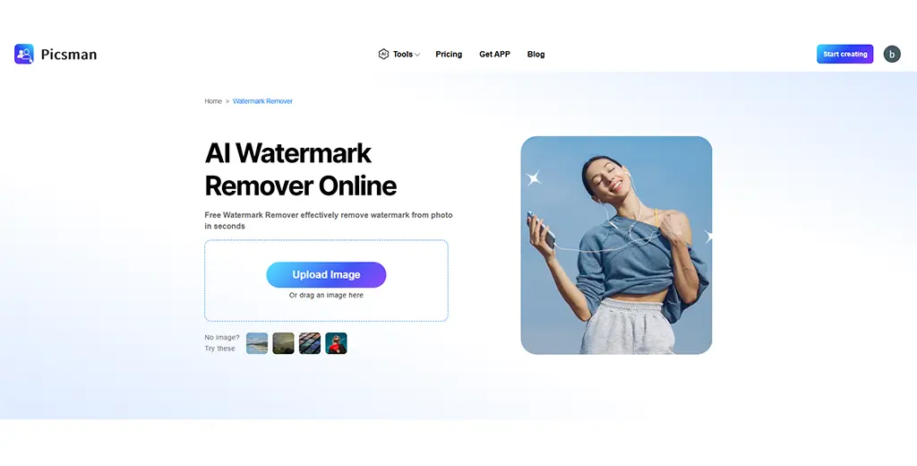 Click to Picsman's AI Watermark Remover.