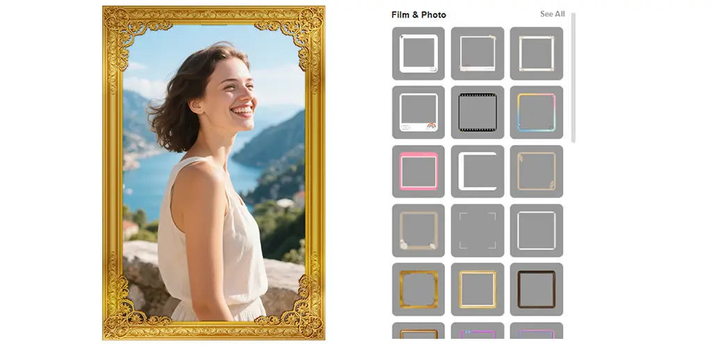 Film and photo frames in various styles, adding vibe and enhancing photo presentation