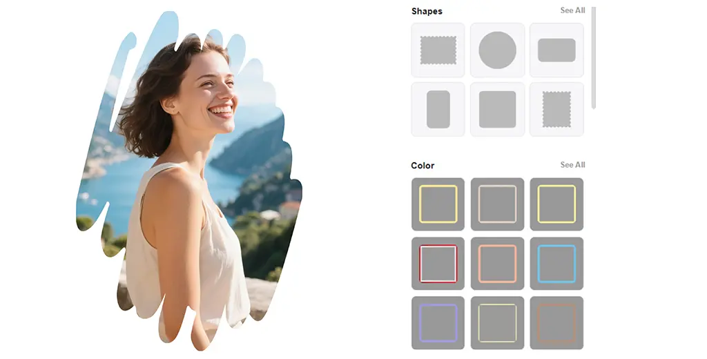 Simple photo frames in various colors and shapes, perfect for showcasing images