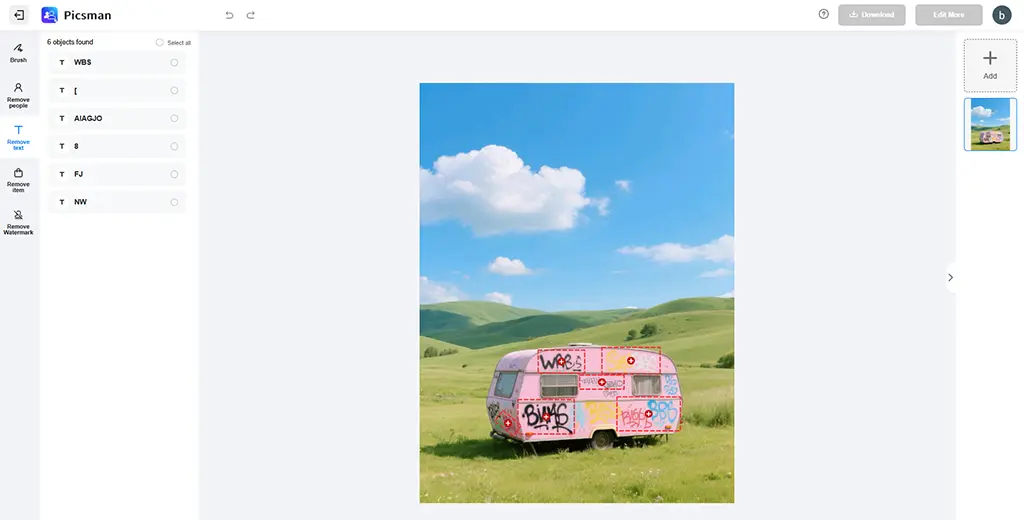 AI automatically detects all texts on the image.